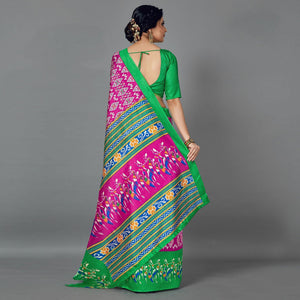 Multi Casual Art Silk Printed Saree With Unstitched Blouse