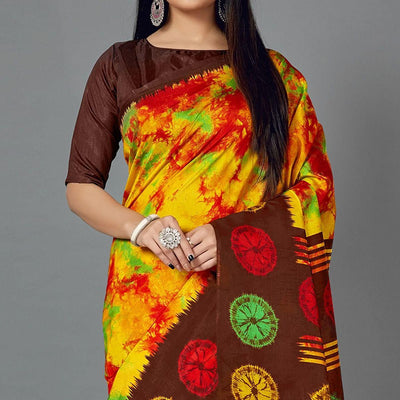 Multi Casual Art Silk Printed Saree With Unstitched Blouse