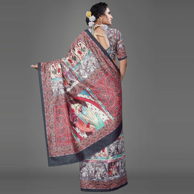 Multi Casual Art Silk Printed Saree With Unstitched Blouse