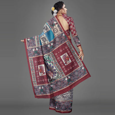 Multi Casual Art Silk Printed Saree With Unstitched Blouse