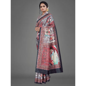Multi Casual Art Silk Printed Saree With Unstitched Blouse