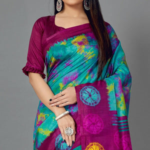 Multi Casual Art Silk Printed Saree With Unstitched Blouse