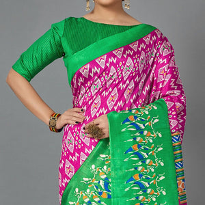 Multi Casual Art Silk Printed Saree With Unstitched Blouse