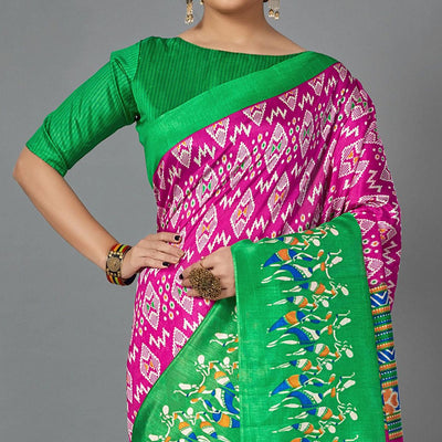 Multi Casual Art Silk Printed Saree With Unstitched Blouse