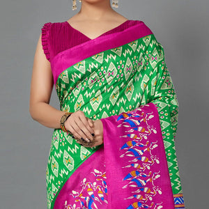Multi Casual Art Silk Printed Saree With Unstitched Blouse