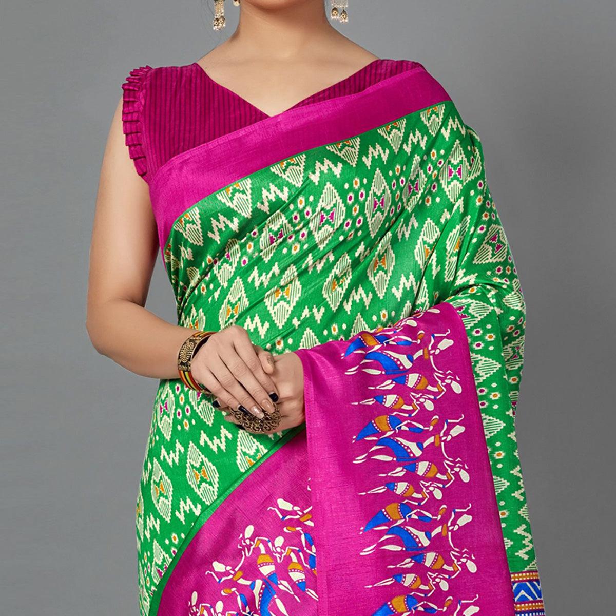 Multi Casual Art Silk Printed Saree With Unstitched Blouse