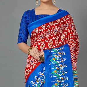 Multi Casual Art Silk Printed Saree With Unstitched Blouse