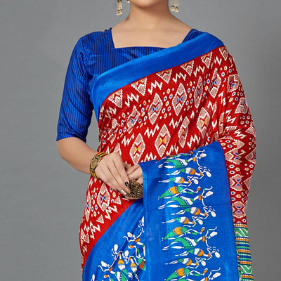 Multi Casual Art Silk Printed Saree With Unstitched Blouse