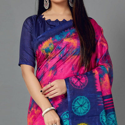 Multi Casual Art Silk Printed Saree With Unstitched Blouse