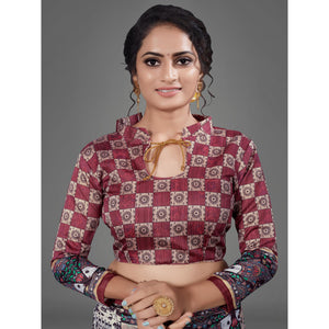 Multi Casual Art Silk Printed Saree With Unstitched Blouse
