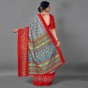Multi Casual Art Silk Printed Saree With Unstitched Blouse