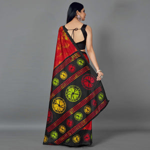 Multi Casual Art Silk Printed Saree With Unstitched Blouse