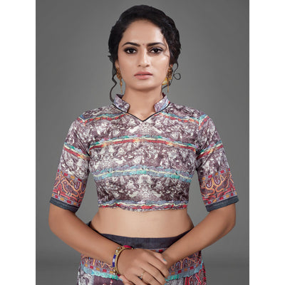 Multi Casual Art Silk Printed Saree With Unstitched Blouse