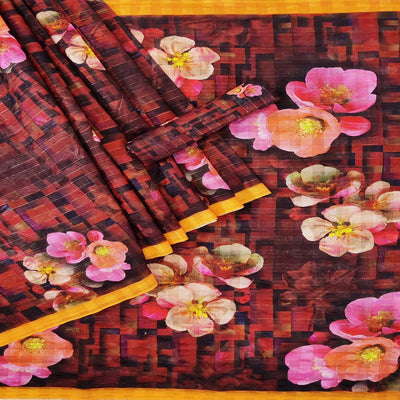 Multi Casual Wear Digital Printed Cotton Silk Saree
