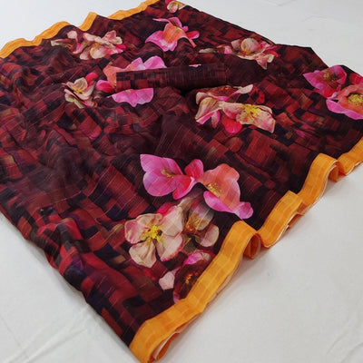 Multi Casual Wear Digital Printed Cotton Silk Saree