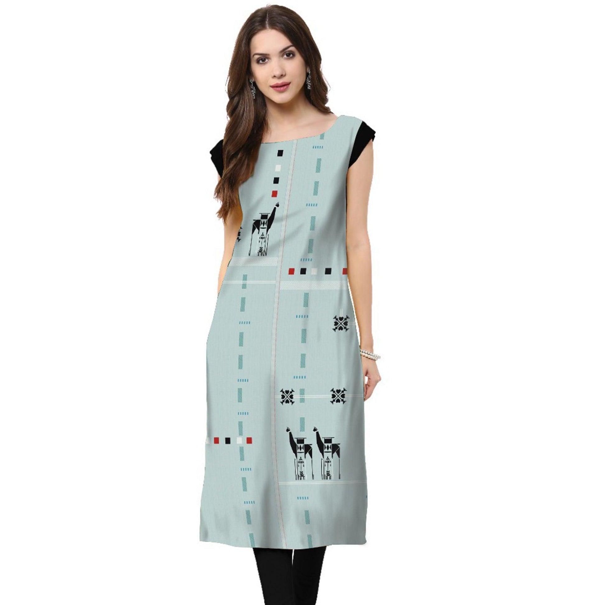 Multi Color Casual Wear Digital Printed Crepe Kurti