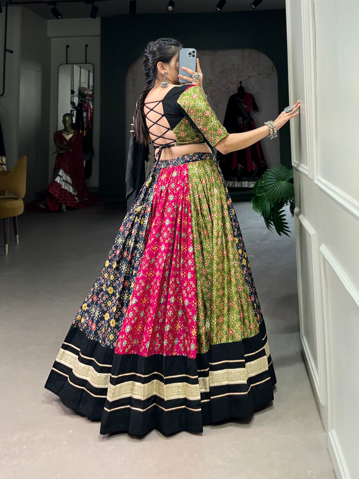 Multi Color Dola Silk & Pure Cotton Lehenga Choli Set