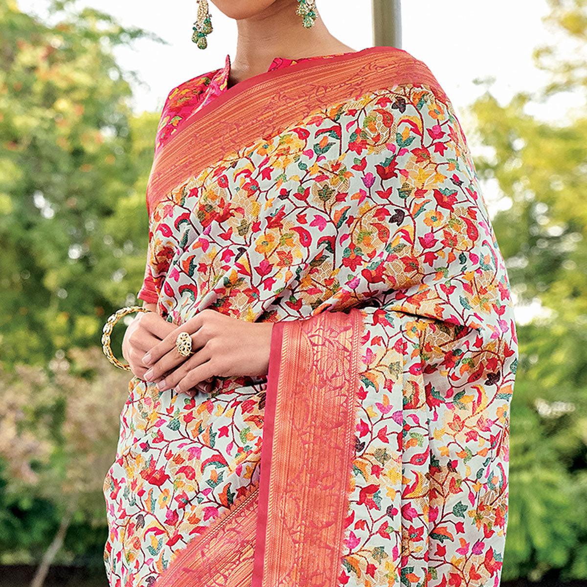 Multi-Color Festive Wear Digital Printed Woven Silk Saree