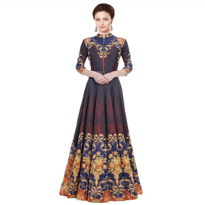 Multi Color Ikkat Printed Gown with Front Zip