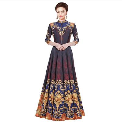Multi Color Ikkat Printed Gown with Front Zip