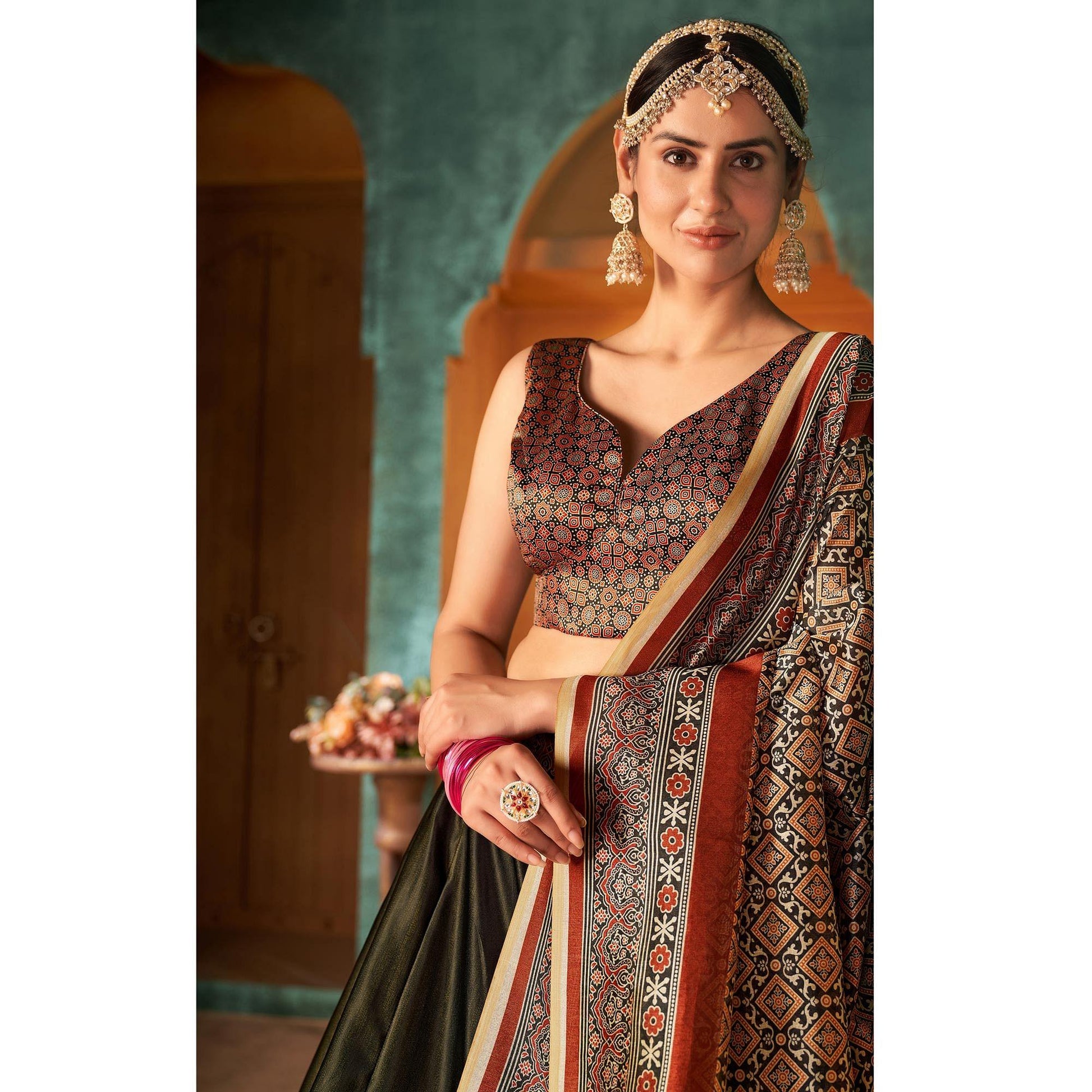 Multi Color Printed Pure Silk Lehenga Choli