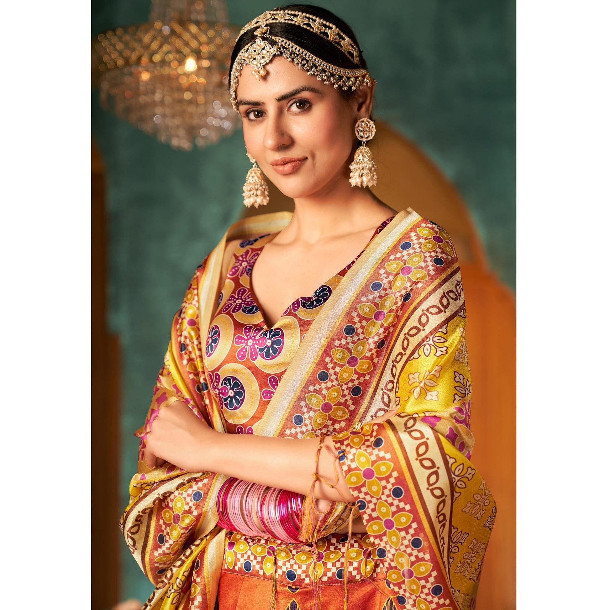 Multi Color Printed Pure Silk Lehenga Choli