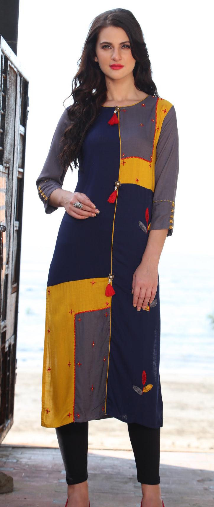 Multi Colored Designer Casual Rayon Kurti
