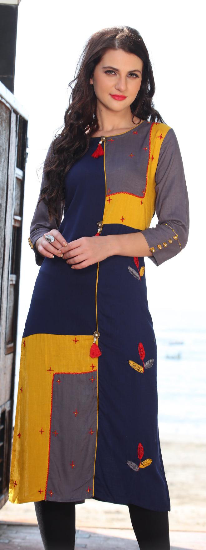 Multi Colored Designer Casual Rayon Kurti