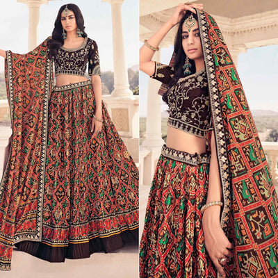 Multi Festive Wear Satin Digital Floral Printed Lehenga Choli