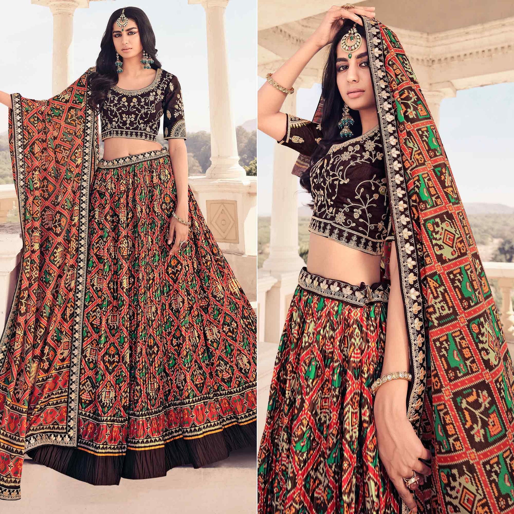 Multi Festive Wear Satin Digital Floral Printed Lehenga Choli