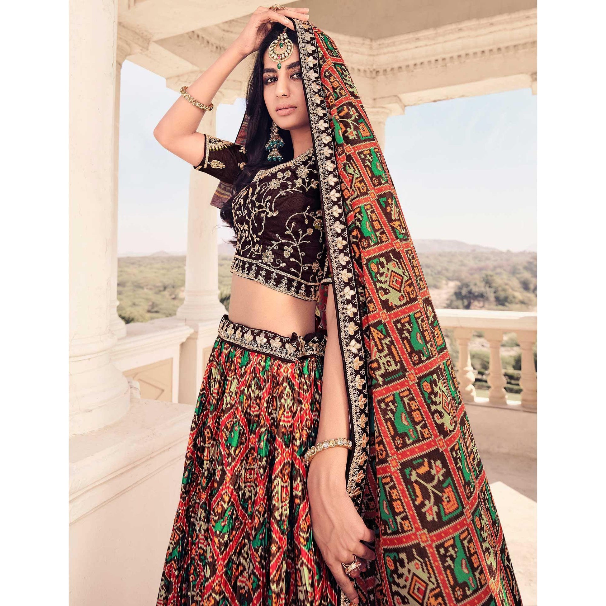 Multi Festive Wear Satin Digital Floral Printed Lehenga Choli