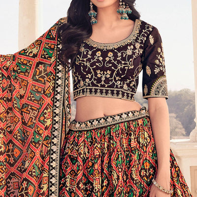 Multi Festive Wear Satin Digital Floral Printed Lehenga Choli