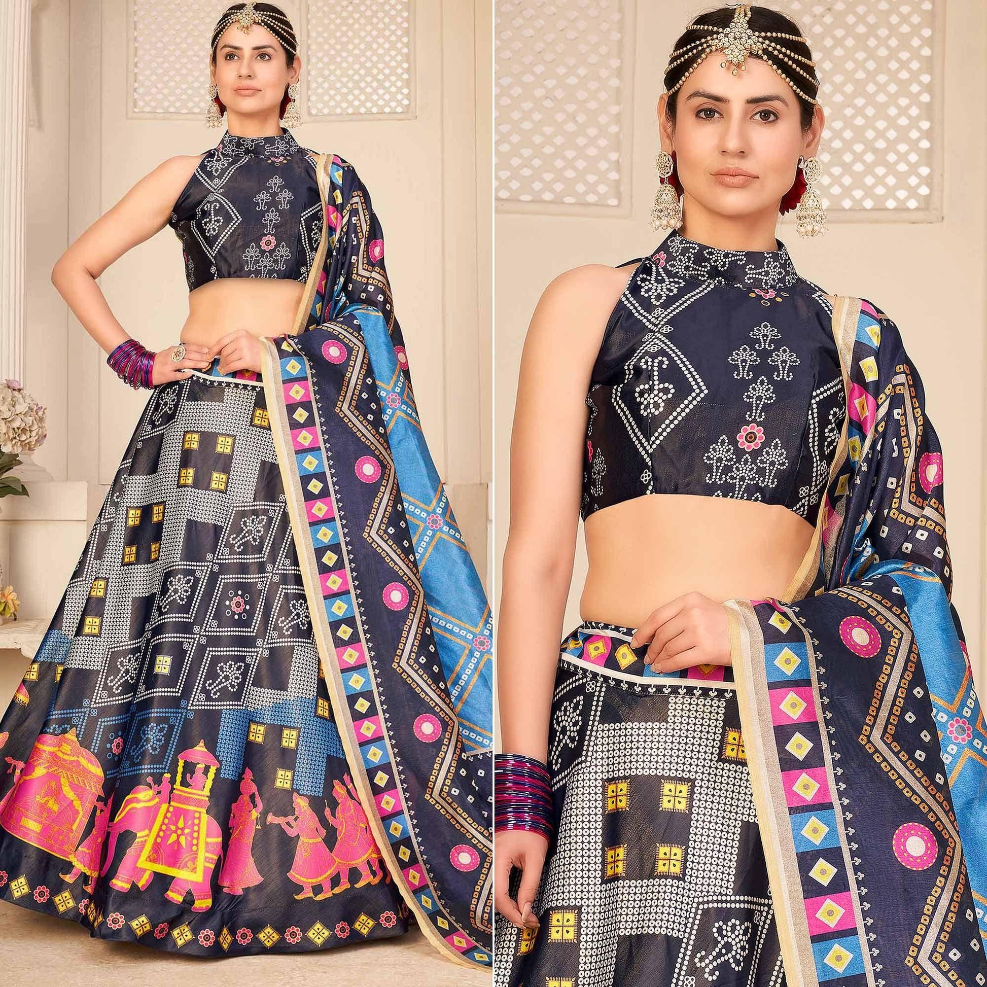 Multi Party Wear Digital Printed Silk Lehenga Choli