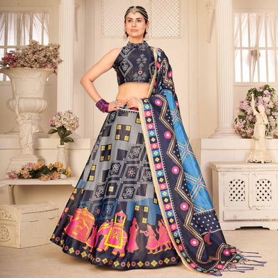 Multi Party Wear Digital Printed Silk Lehenga Choli