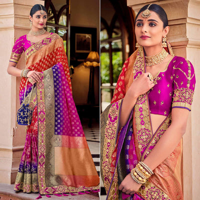 Multi Party Wear Woven-Embroidered Silk Saree