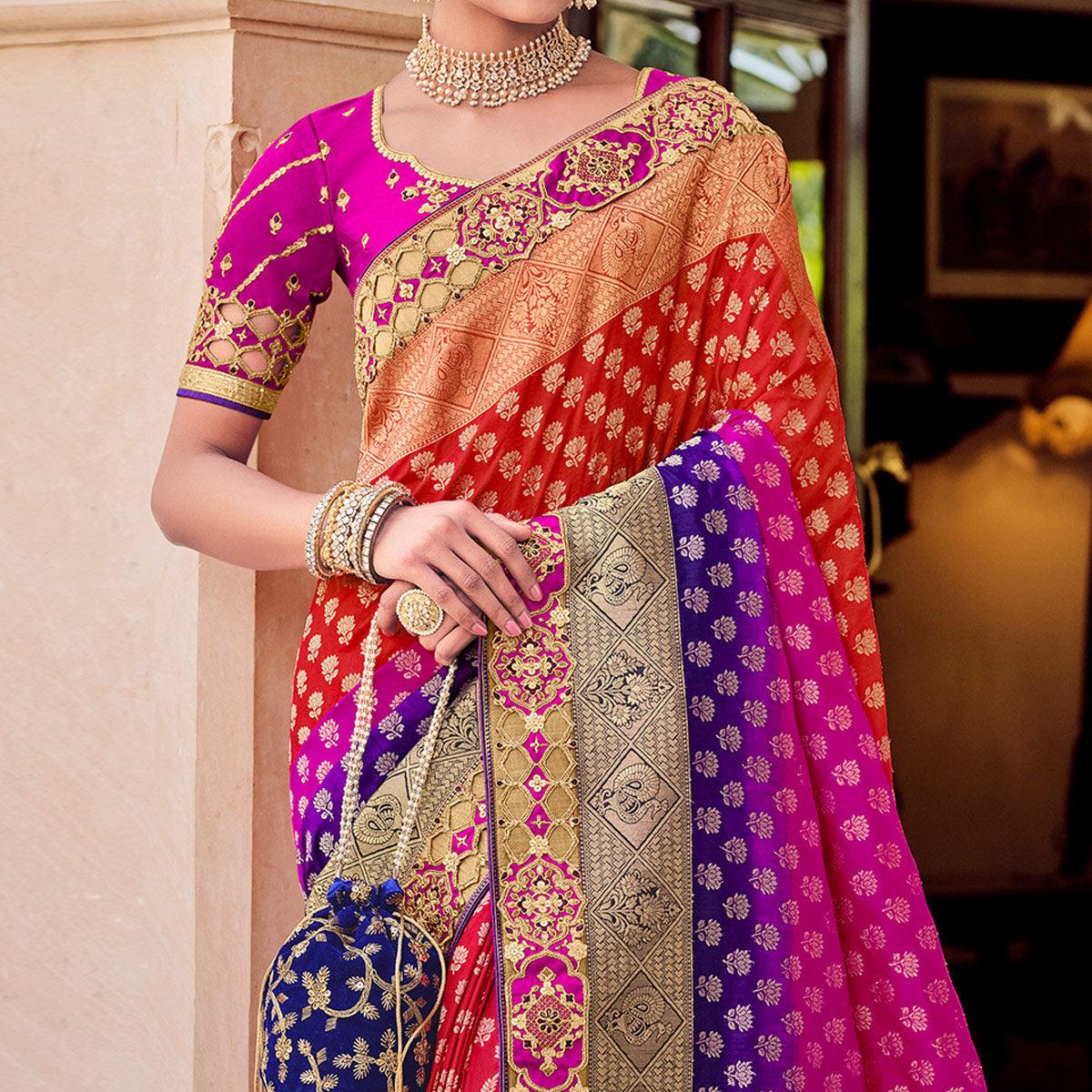 Multi Party Wear Woven-Embroidered Silk Saree