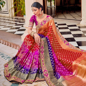 Multi Party Wear Woven-Embroidered Silk Saree