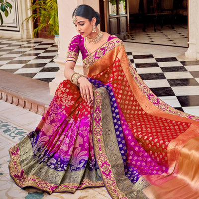 Multi Party Wear Woven-Embroidered Silk Saree