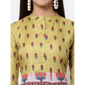 Multicoilored Cotton Printed 3/4 Sleeve Mandarin Neck Casual Dress