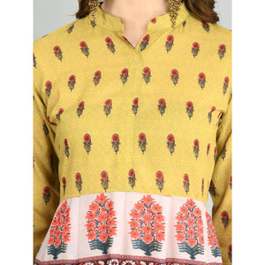 Multicoilored Cotton Printed 3/4 Sleeve Mandarin Neck Casual Dress