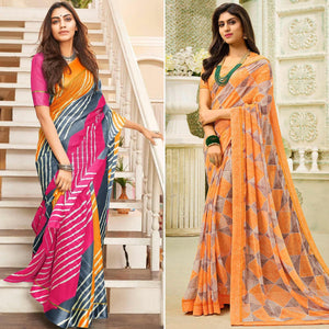 Multicolor And Orange Saree - Pack Of 2