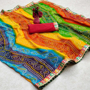 Multicolor Bandhani Printed Georgette Saree