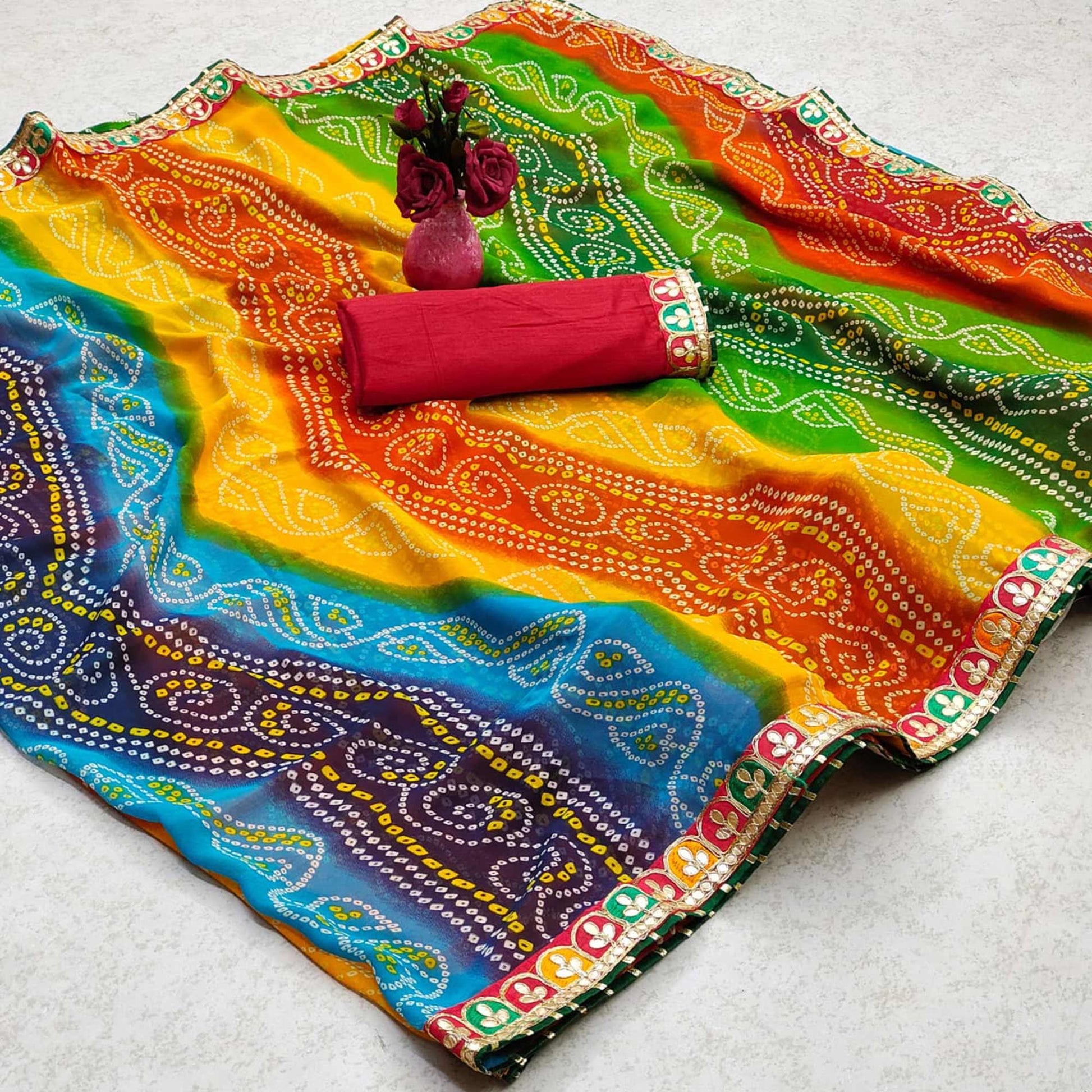 Multicolor Bandhani Printed Georgette Saree
