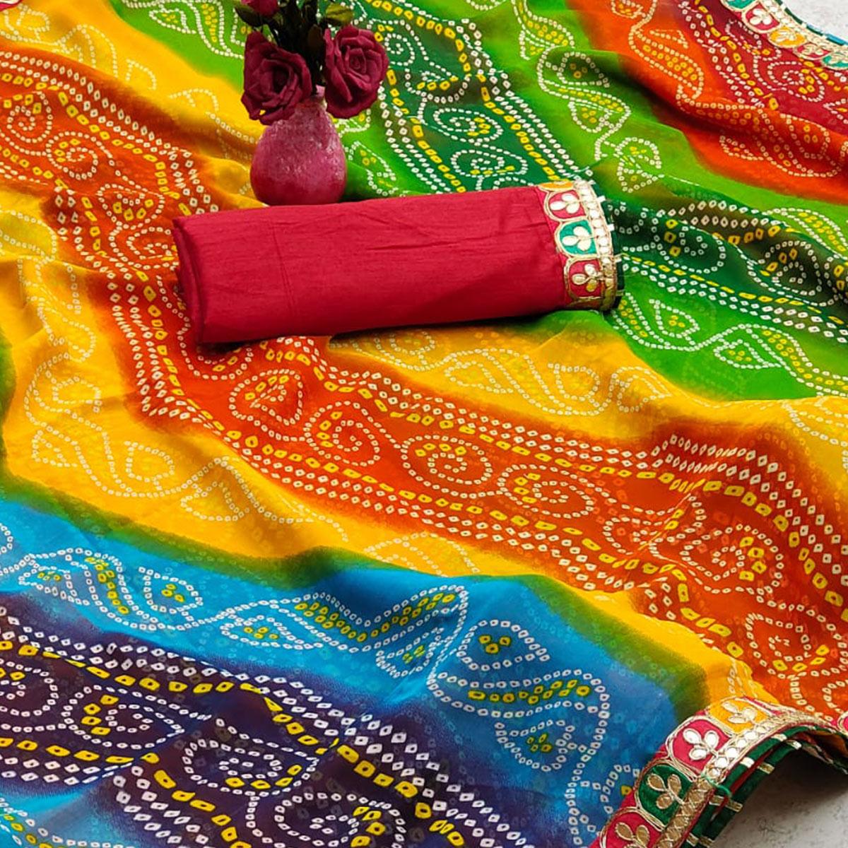 Multicolor Bandhani Printed Georgette Saree