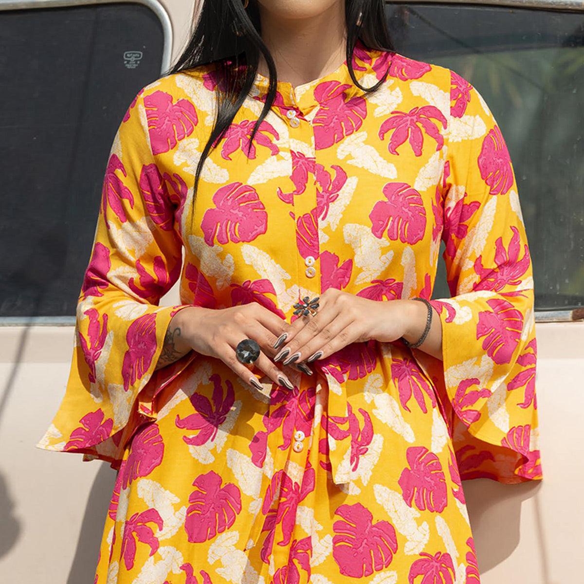 Multicolor Casual Ankle Length Printed Rayon Gown With Belt