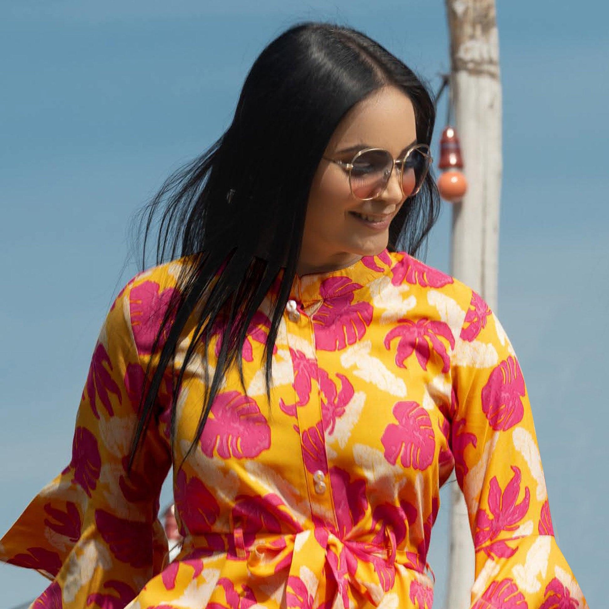 Multicolor Casual Ankle Length Printed Rayon Gown With Belt