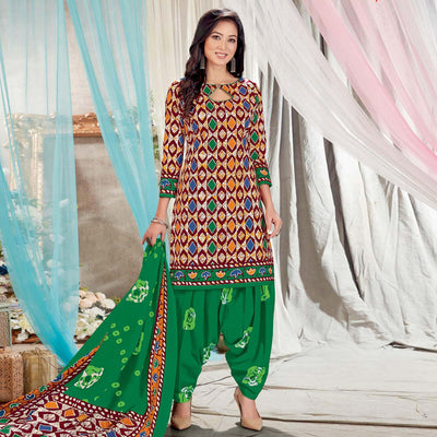 Multicolor Casual Wear Batik Printed Cotton Patiala Dress Material