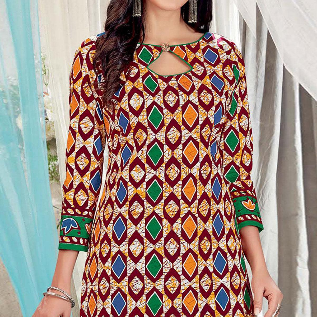 Multicolor Casual Wear Batik Printed Cotton Patiala Dress Material