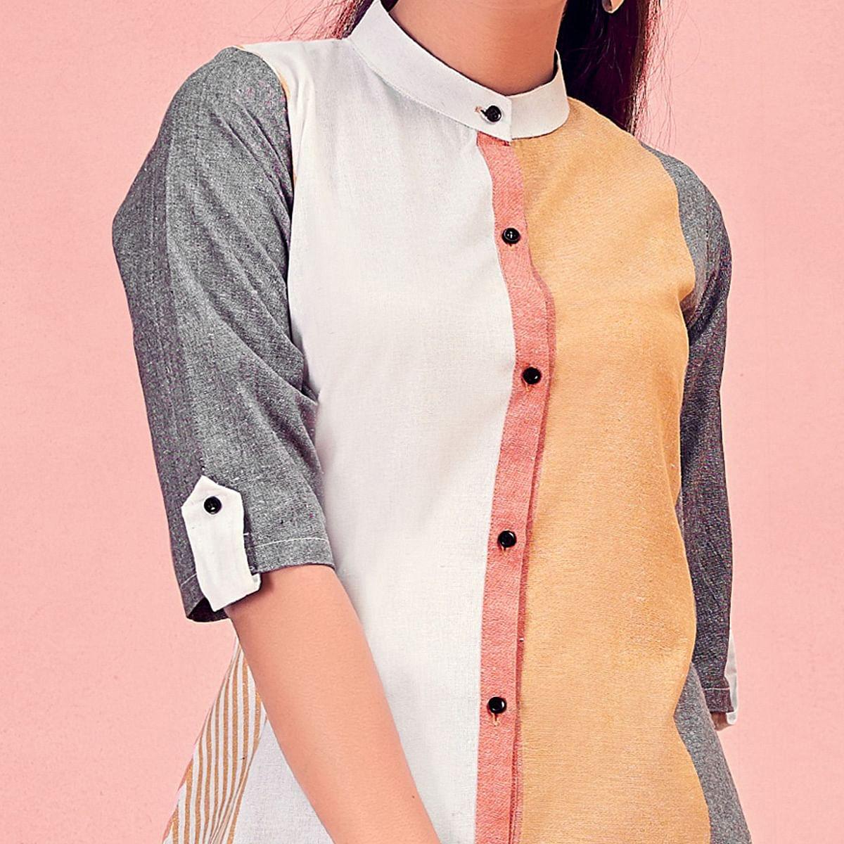 Multicolor Casual Wear Designer Stripes Pure Khadi Western Tunics Shirt