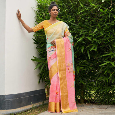 Multicolor Casual Wear Digital Printed Soft Organza Saree